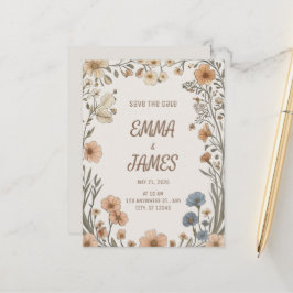 Tarjeta elegante de boda boho floral para guardar 