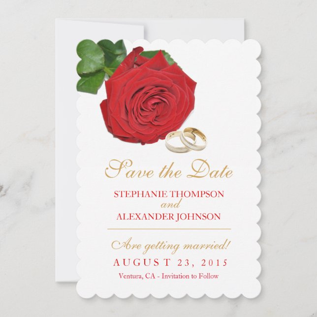 Tarjeta elegante de compromiso de boda con rosa ro (Anverso)