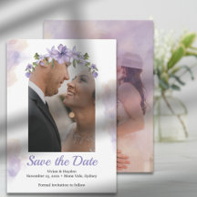 Tarjeta elegante de compromiso de boda floral púrp