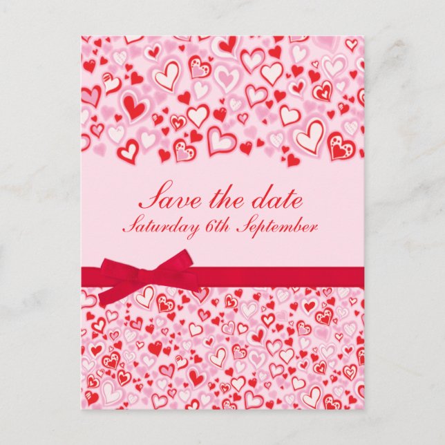 Tarjeta elegante de corazones y lazos rosados para (Anverso)