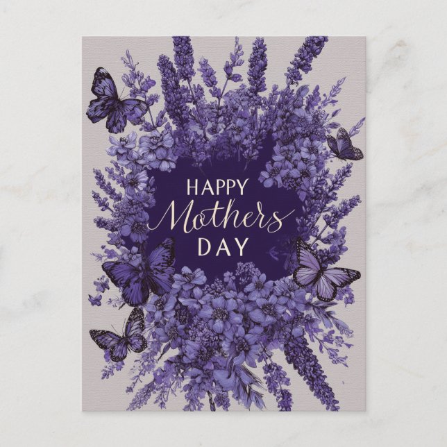 Tarjeta elegante de Día de la Madre con lavanda pú (Anverso)