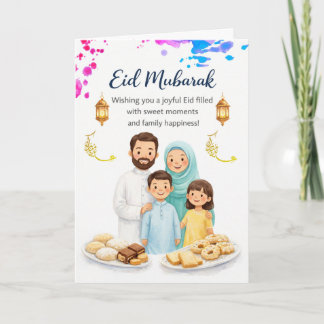 Tarjeta elegante de Eid al-Fitr para familiares y