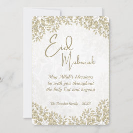 Tarjeta elegante de Eid floral blanca y gris Feliz
