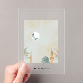 Tarjeta elegante de Eid Mubarak en acrílico con es