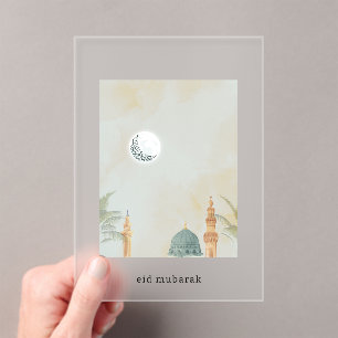 Tarjeta elegante de Eid Mubarak en acrílico con es
