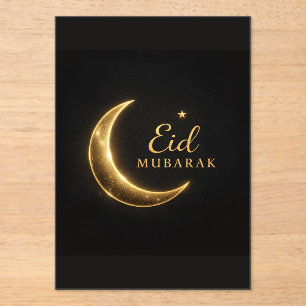 Tarjeta elegante de Eid Mubarak negra y dorada – P