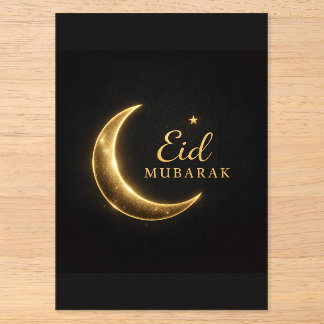 Tarjeta elegante de Eid Mubarak negra y dorada – P