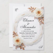 Tarjeta elegante de fecha de guardado floral blanc