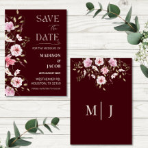 Tarjeta elegante de fecha de guardado floral borgo