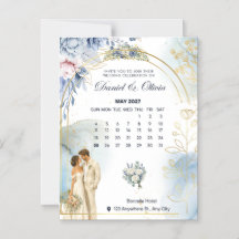 Tarjeta elegante de fecha de salvado floral azul |