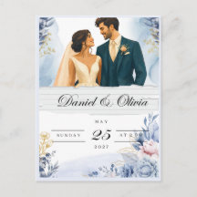 Tarjeta elegante de fecha de salvado floral azul |