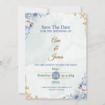 Tarjeta elegante de fecha de salvado floral azul