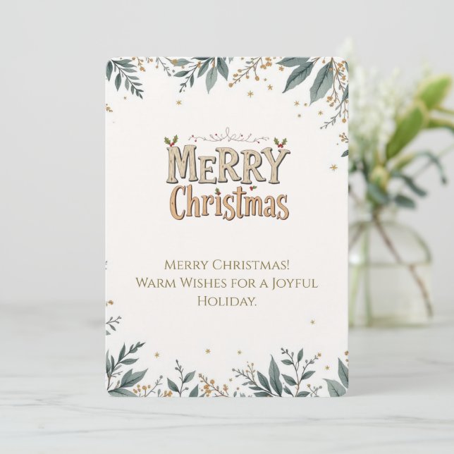 Tarjeta elegante de Feliz Navidad con follaje fest (Anverso de pie)