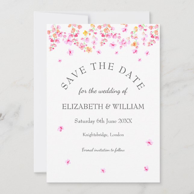 Tarjeta elegante de flor de boda para guardar la f (Anverso)