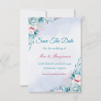 Tarjeta elegante de floración teal para guardar la