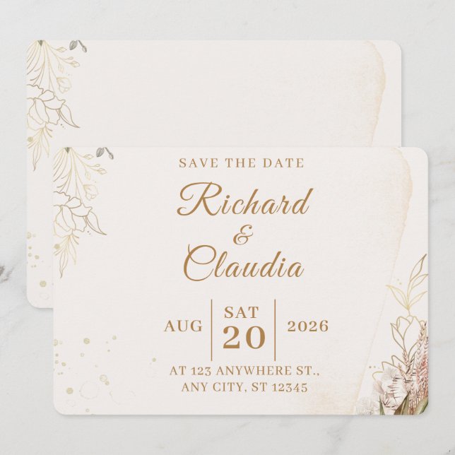 Tarjeta elegante de flores para guardar la fecha (Anverso / Reverso)