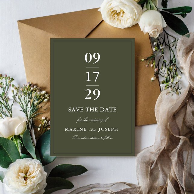 Tarjeta elegante de guardar la fecha de boda en ve (Elegant dusty green save the date cards share your joyful news with timeless style.)