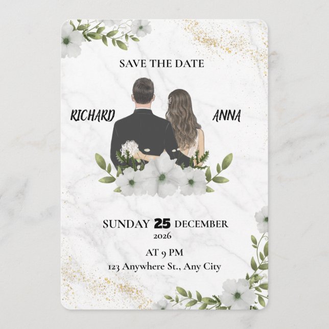 Tarjeta elegante de guardar la fecha de la boda fl (Anverso)