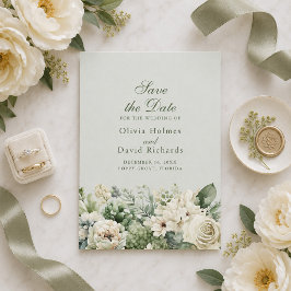 Tarjeta elegante de guardar la fecha floral verde