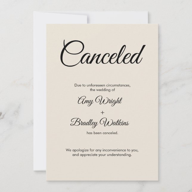 Tarjeta elegante de Invitación cancelada de Boda c (Anverso)