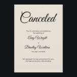 Tarjeta elegante de Invitación cancelada de Boda c<br><div class="desc">Aquí hay una tarjeta simple para notificar a sus invitados si es necesario anunciar que su boda ha sido cancelado. Utilice los campos de plantilla para agregar sus datos personales y hacer de este elegante y minimalista diseño su propio. El fondo crema se puede cambiar a cualquier color que prefieras....</div>