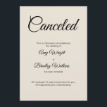 Tarjeta elegante de Invitación cancelada de Boda c<br><div class="desc">Aquí hay una tarjeta simple para notificar a sus invitados si es necesario anunciar que su boda ha sido cancelado. Utilice los campos de plantilla para agregar sus datos personales y hacer de este elegante y minimalista diseño su propio. El fondo crema se puede cambiar a cualquier color que prefieras....</div>