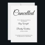 Tarjeta elegante de Invitación cancelada por Boda<br><div class="desc">Aquí hay una tarjeta simple para notificar a sus invitados si es necesario anunciar que su boda ha sido cancelado. Utilice los campos de plantilla para agregar sus datos personales y hacer de este elegante y minimalista diseño su propio. El fondo blanco puede cambiarse a cualquier color que prefiera. Todas...</div>