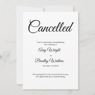 Tarjeta elegante de Invitación cancelada por Boda