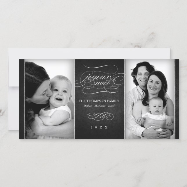 Tarjeta elegante de la foto de "Joyeux Noël" del (Anverso)