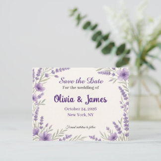 Tarjeta elegante de lavanda floral para guardar la