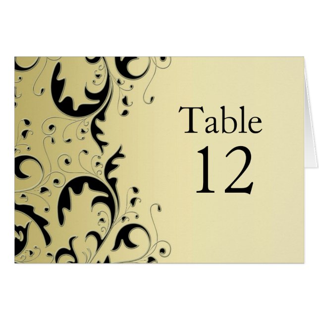 Tarjeta elegante de lujo de mesa floral negra/dora (Anverso (Horizontal))