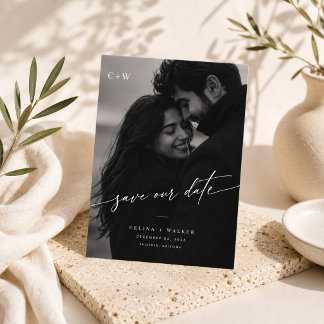 Tarjeta elegante de monograma con foto para guarda