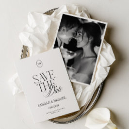 Tarjeta elegante de monograma para foto de boda y