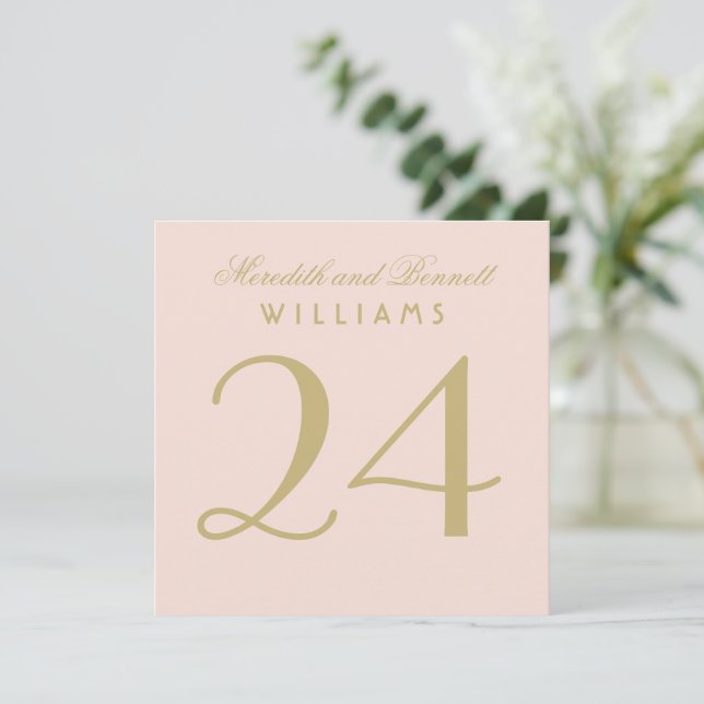 Tarjeta elegante de número de mesa de boda con ros (Anverso de pie)