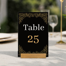 Tarjeta elegante de número de mesa de boda en negr