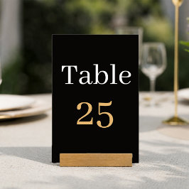 Tarjeta elegante de número de mesa de boda en negr
