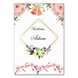 Tarjeta elegante de número de mesa de boda floral