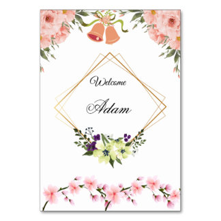 Tarjeta elegante de número de mesa de boda floral