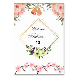 Tarjeta elegante de número de mesa de boda floral