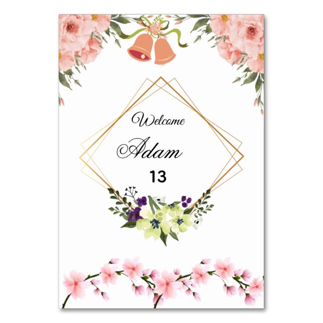 Tarjeta elegante de número de mesa de boda floral  (Anverso)