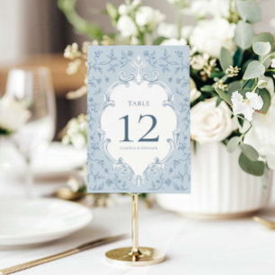 Tarjeta elegante de número de mesa de toile azul p