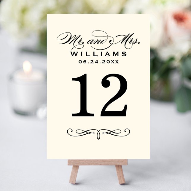 Tarjeta elegante de número de mesa para Sr. y Sra. (Subido por el creador)