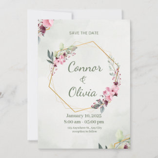 Tarjeta elegante de oro con marco floral para guar