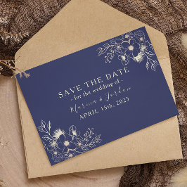 Tarjeta elegante de oro floral azul marino para gu
