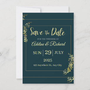Tarjeta elegante de oro floral para guardar la fec