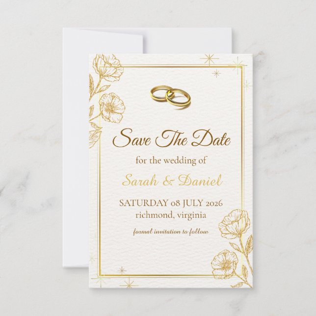 Tarjeta elegante de oro floral para guardar la fec (Anverso)