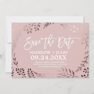 Tarjeta elegante de oro rosa para anunciar la fech