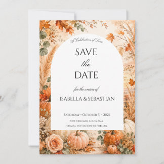 Tarjeta elegante de otoño con calabazas y flores b