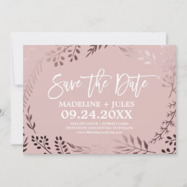 Tarjeta elegante de rosa y oro para "Save the Date