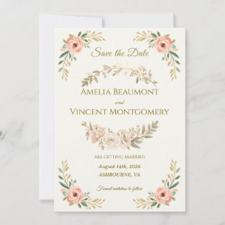 Tarjeta elegante de 'Save the Date' con acuarela f